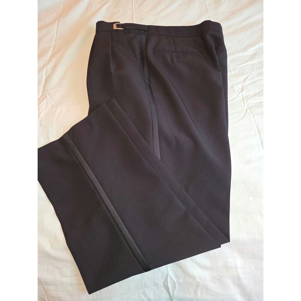 Jean Yves Men's Black Tuxedo Pants 40R Adjustable Metal Buckle Satin Stripe Y2K